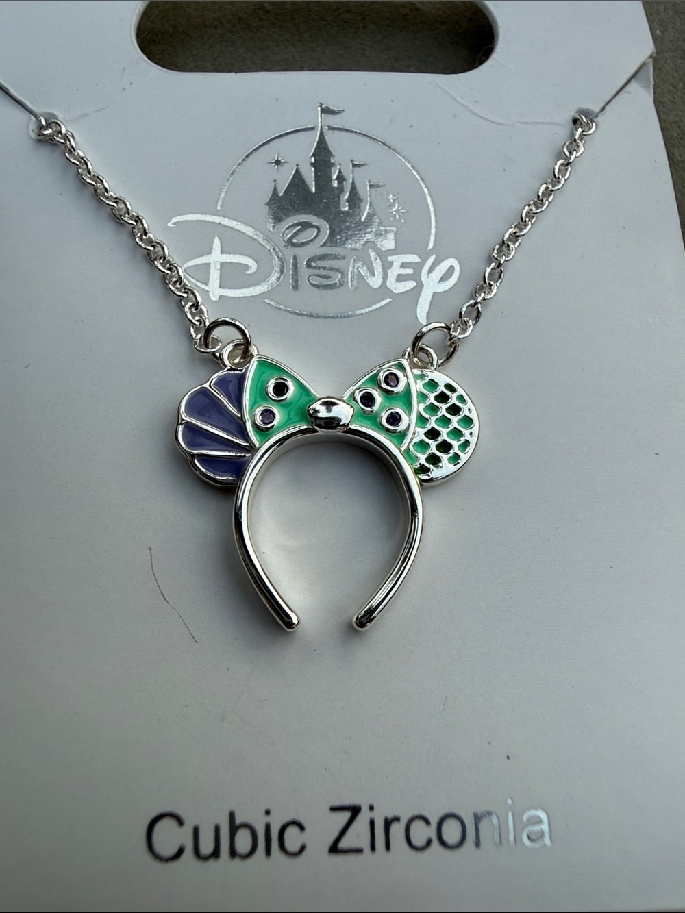 Disney Little Mermaid Minnie Mouse Ear Purple & Green Necklace - Picture 3 of 5
